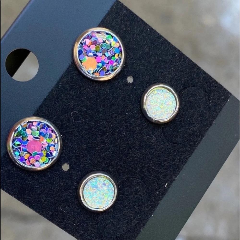 NEW Faux Druzy Stud Womens Earrings Set